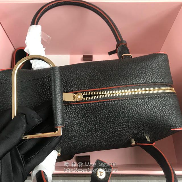 DELVAUX女包 Delvau單肩斜挎包 半手工Cool box 中號 德爾沃女手提包 手拎包 黑橙  fcs1186